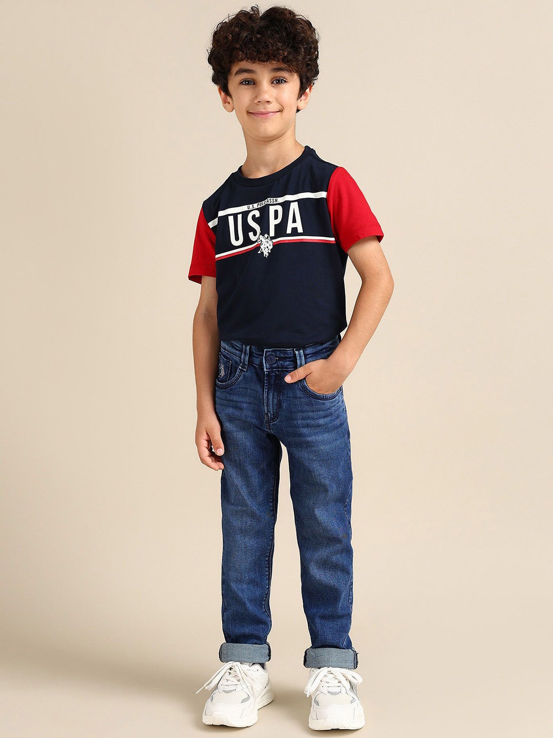 

U.S. Polo Assn. Kids Boys Classic Heavy Fade Mid-Rise Regular Fit Jeans, Blue