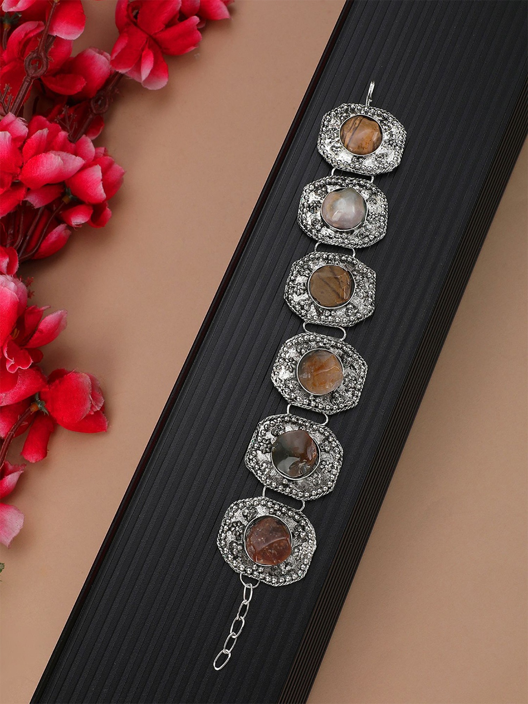 

Sangria Silver Plated Stones Studded Bracelet, Multi