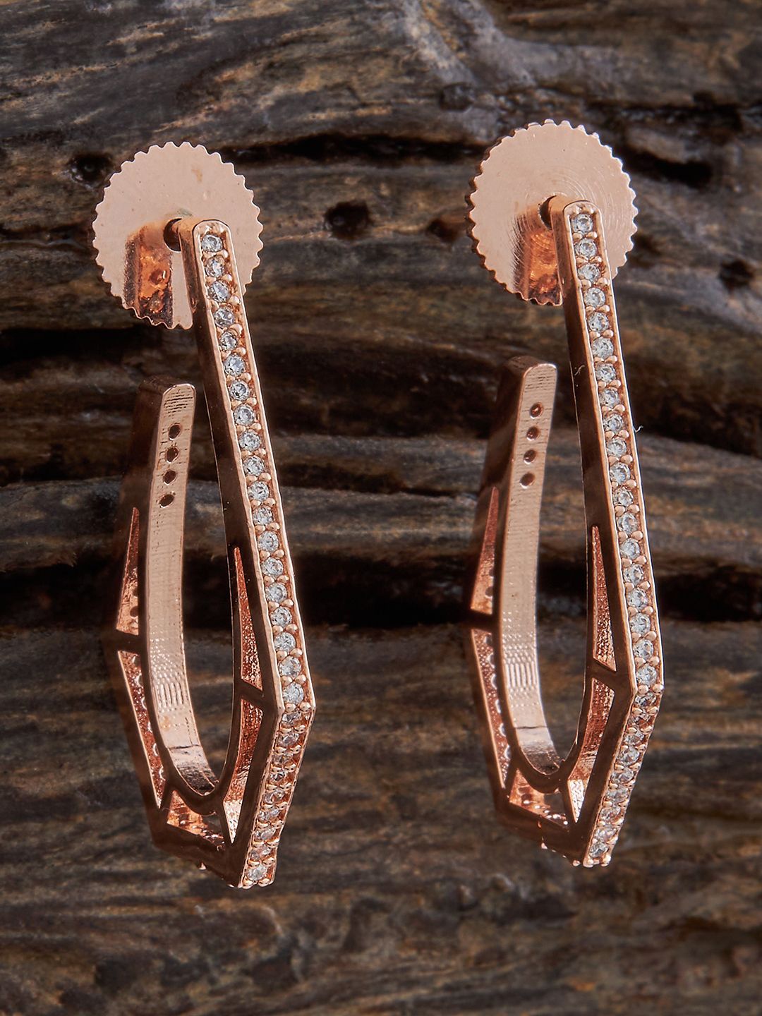 

Kushal's Fashion Jewellery Rhodium-Plated Cubic Zirconia Studded Drop Earrings, Rose gold