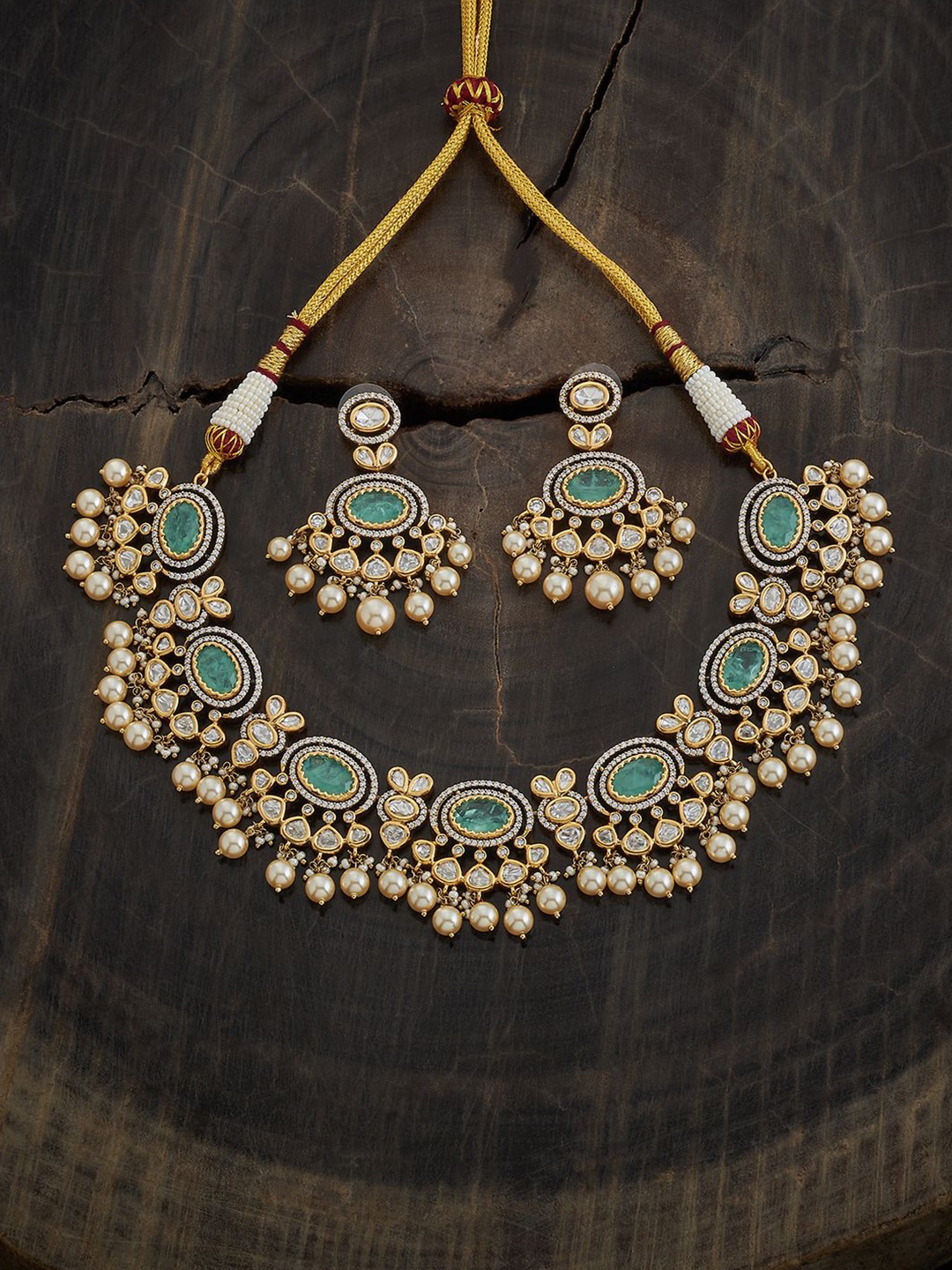 

Kushal's Fashion Jewellery Kundan-Studded & Beaded Jewellery Set, Gold