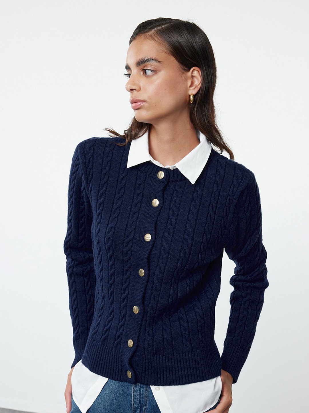 

Trendyol Women Cable Knit Cardigan, Navy blue