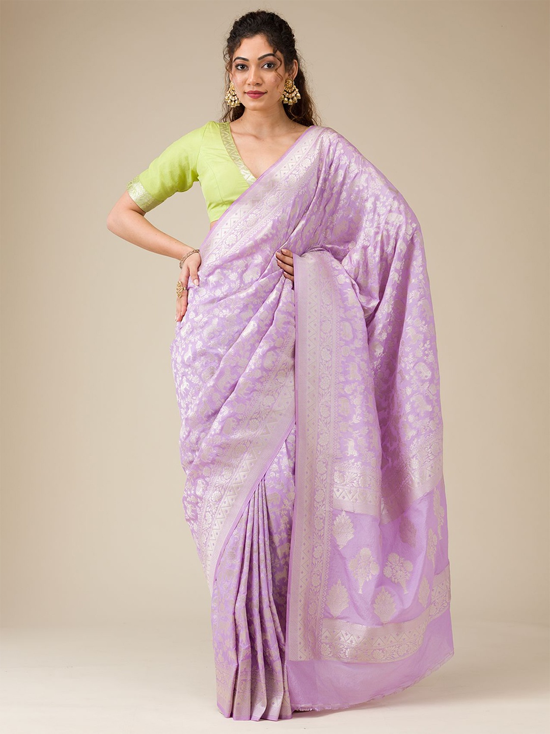 

Koskii Floral Zari Saree, Purple