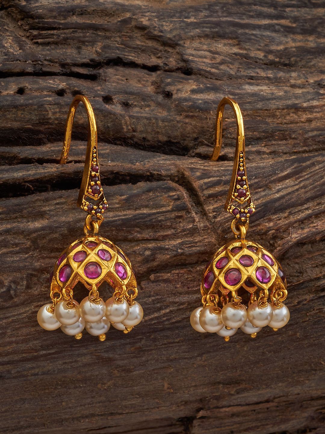 

Kushal's Fashion Jewellery Gold-Plated Dome Shaped Antique Jhumkas