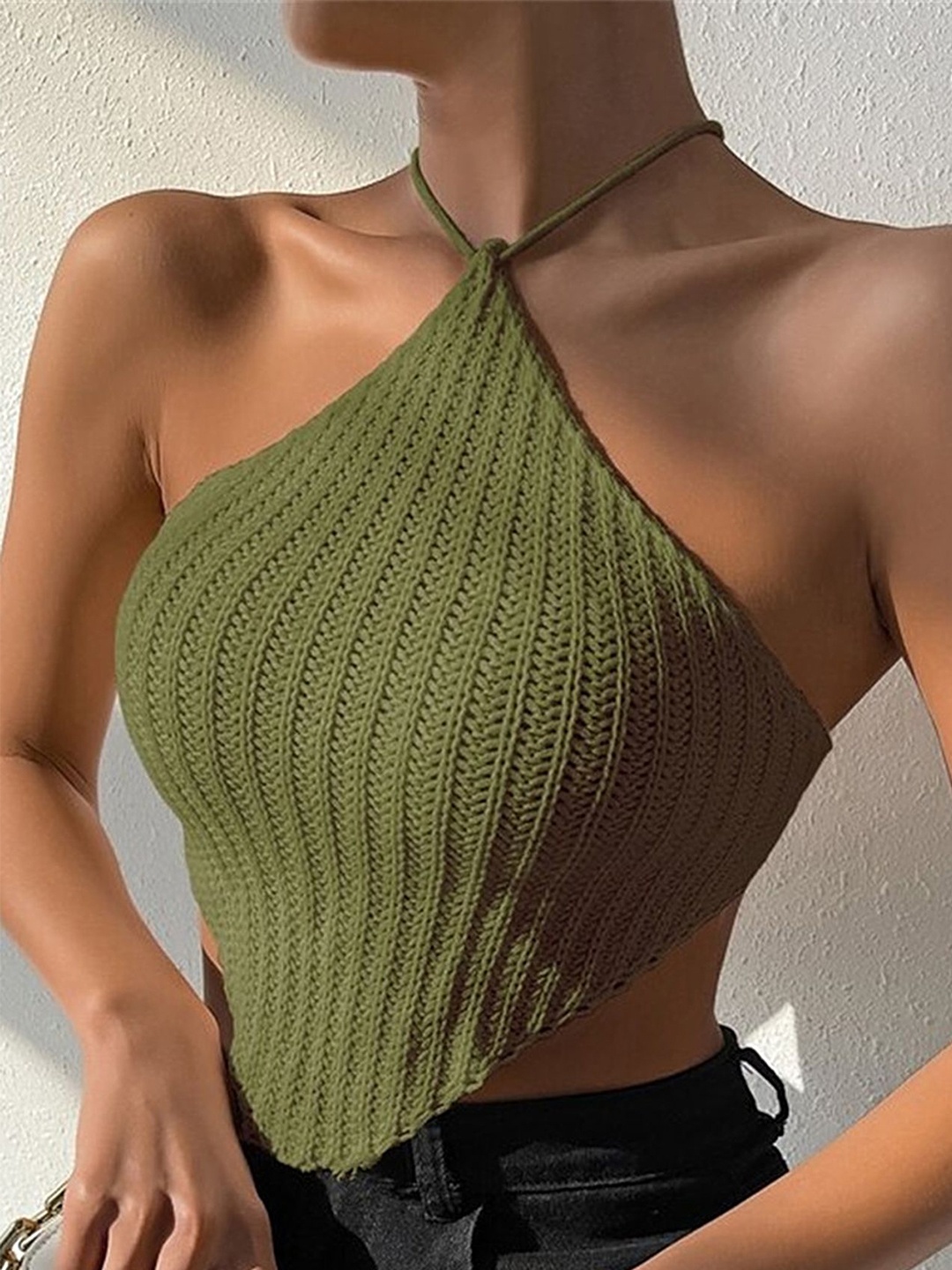 

LULU & SKY Striped Halter Neck Top, Olive