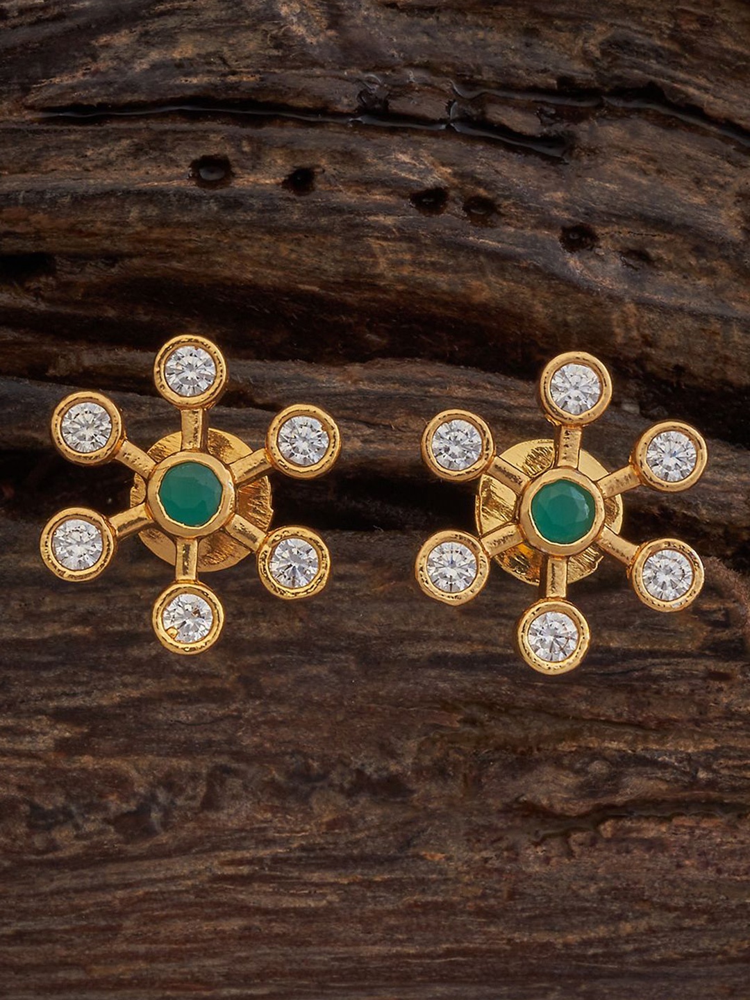 

Kushal's Fashion Jewellery Gold-Plated 92.5 Pure Silver Stones Studded Floral Studs, Green