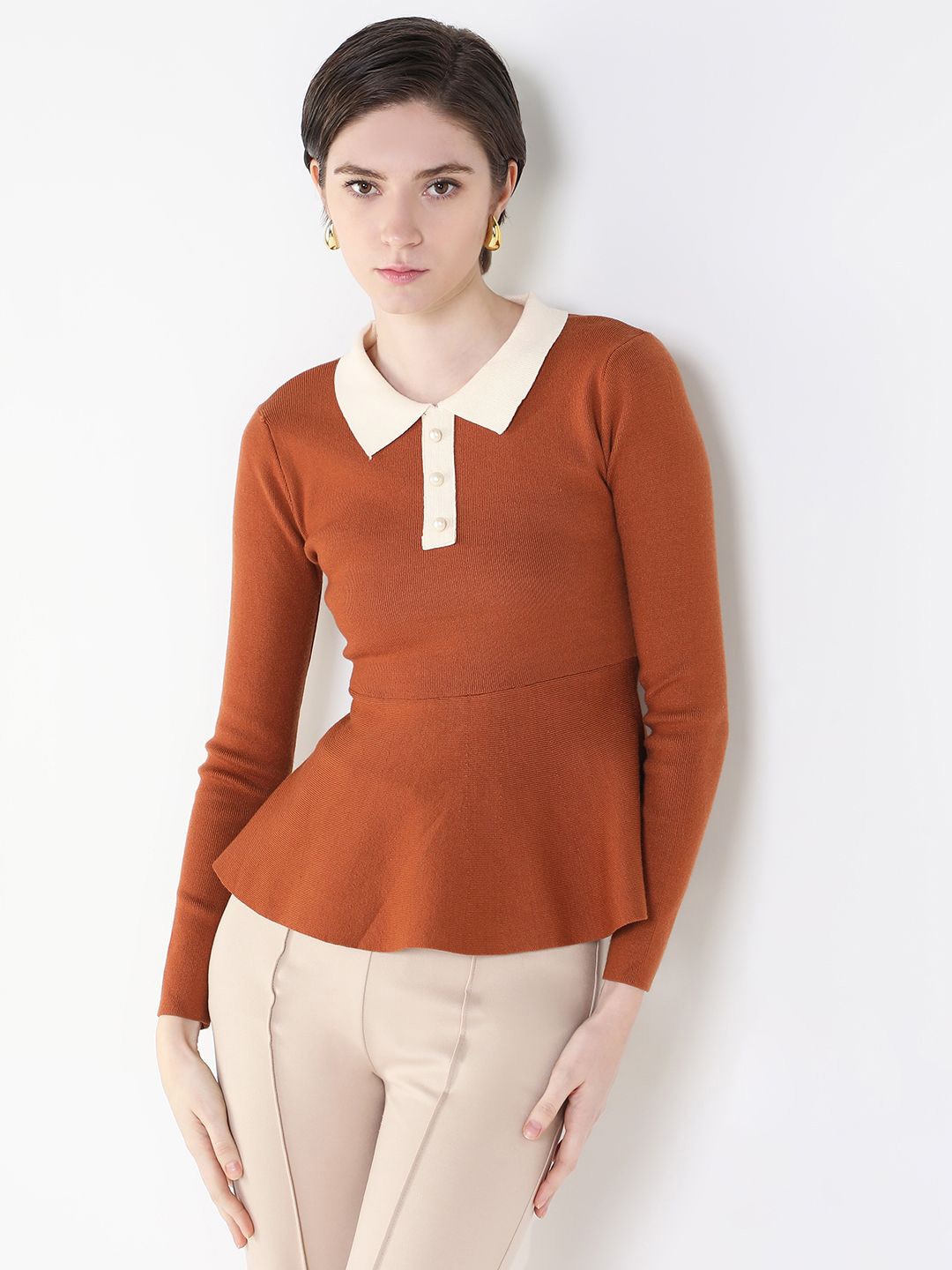 

SHOWOFF Peplum Top, Brown
