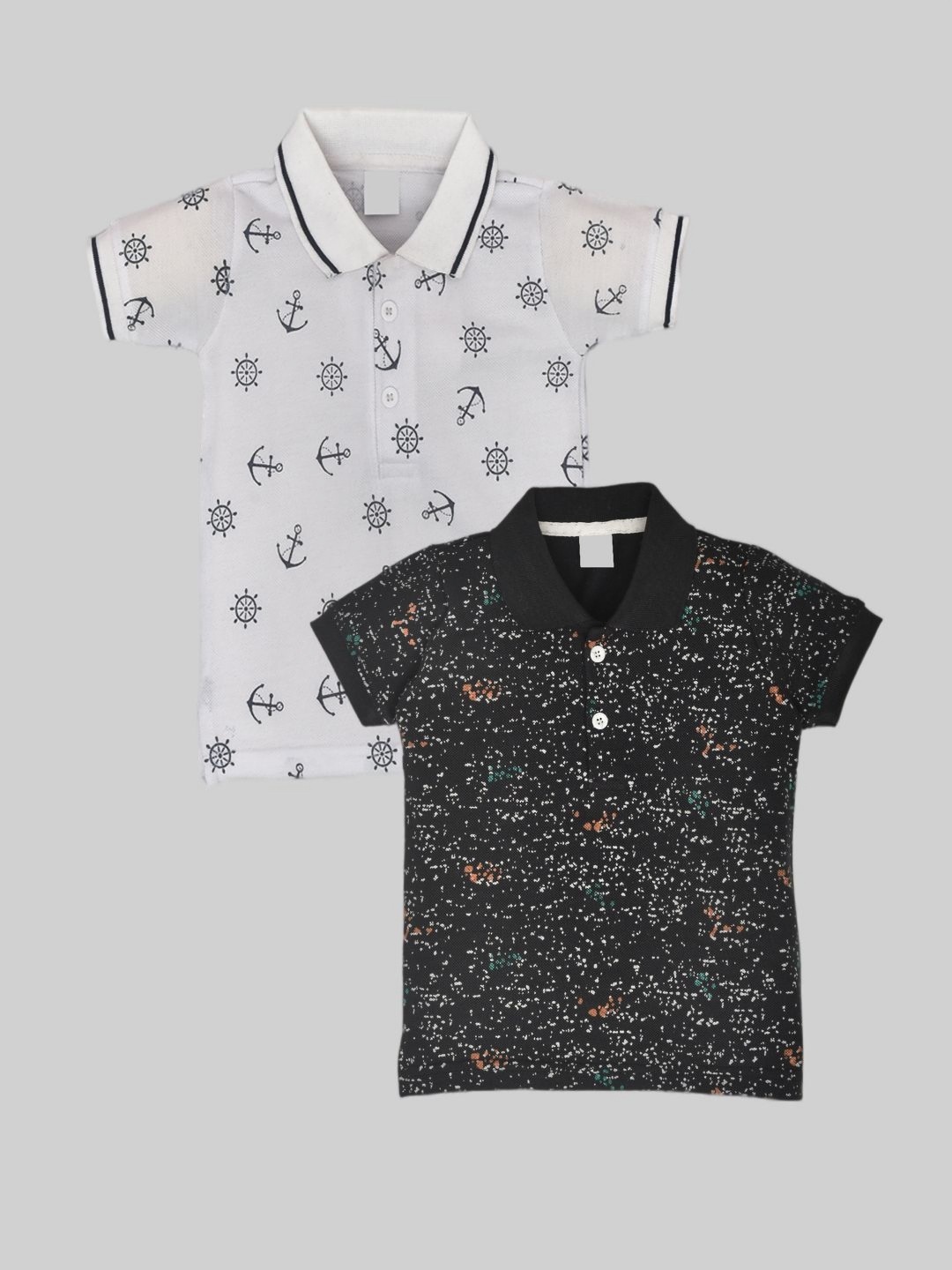 

BAESD Pack Of 2 Boys Conversational Printed Polo Collar Cotton T-shirts, White