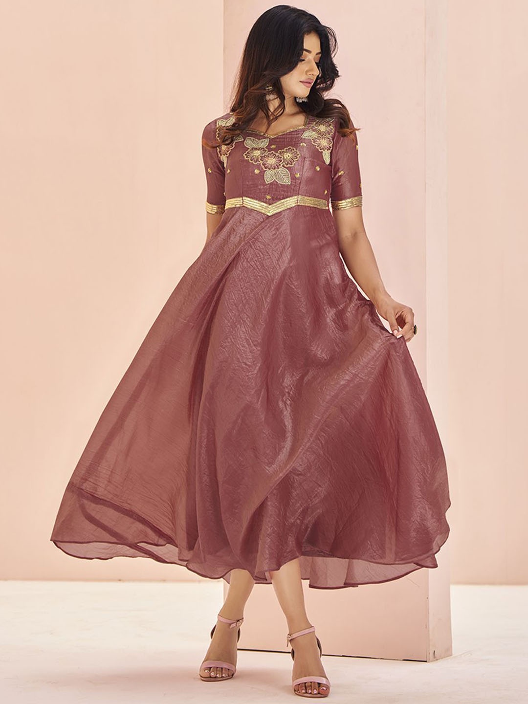 

Fusionic Women Floral Embroidered Fit & Flared Ethnic Dresses, Rose