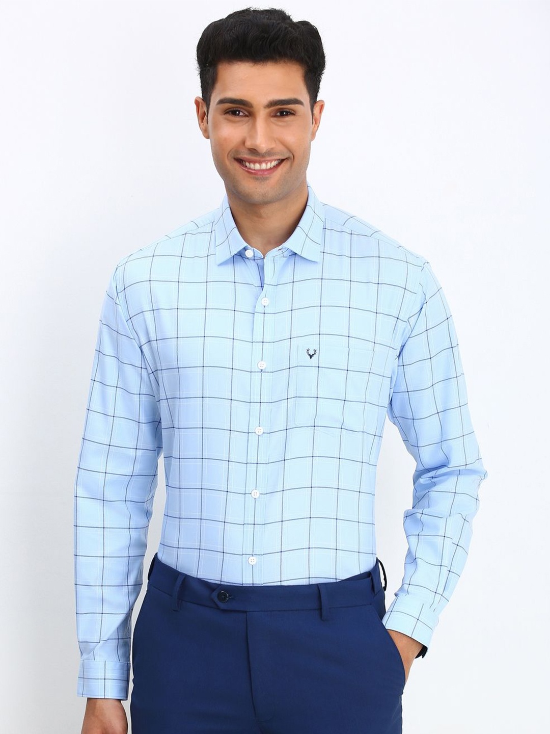 

Allen Solly Men Slim Fit Opaque Checked Formal Shirt, Blue