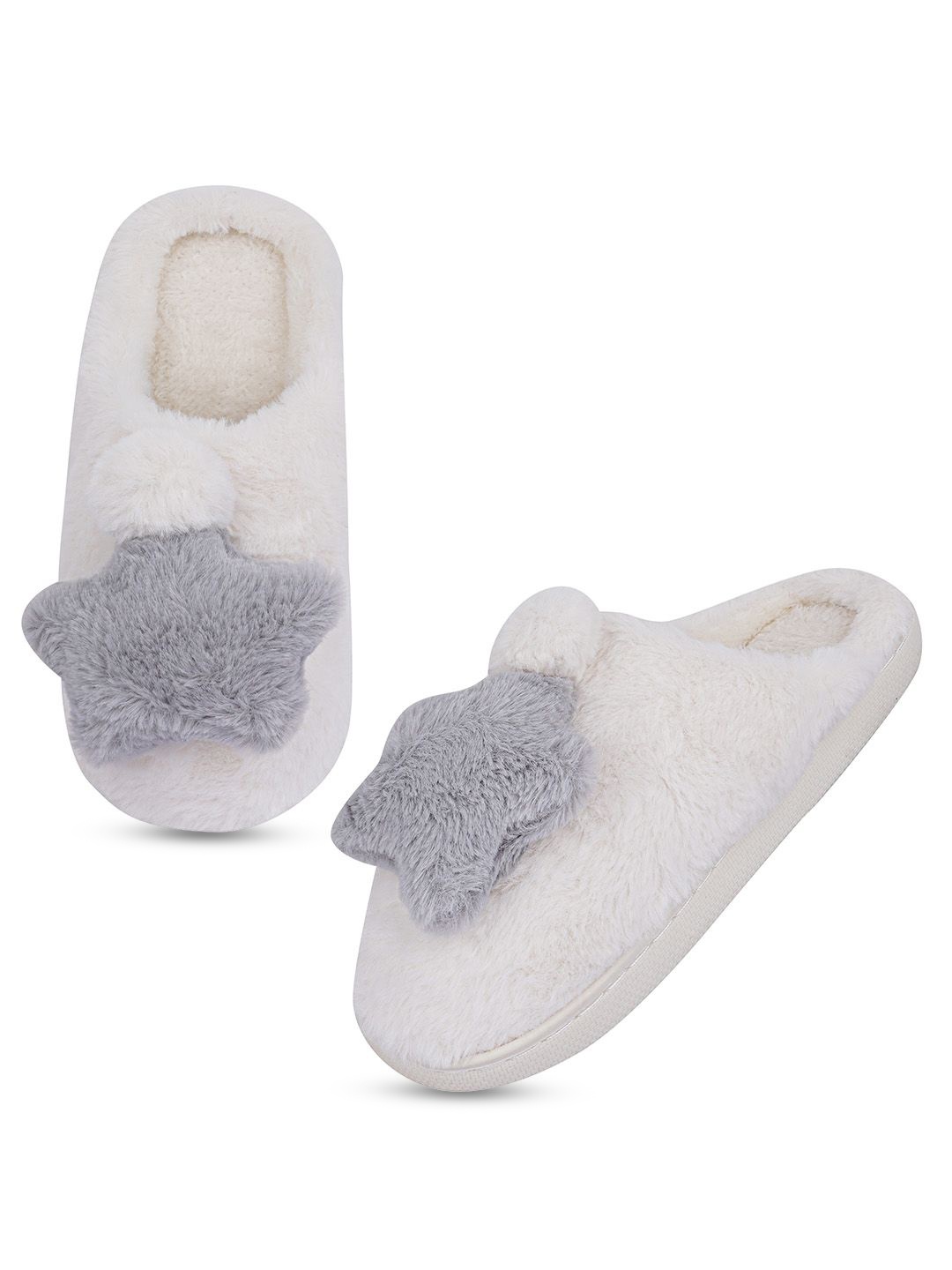 

Miscreef Women Star Design Warm Fur Room Slippers, White