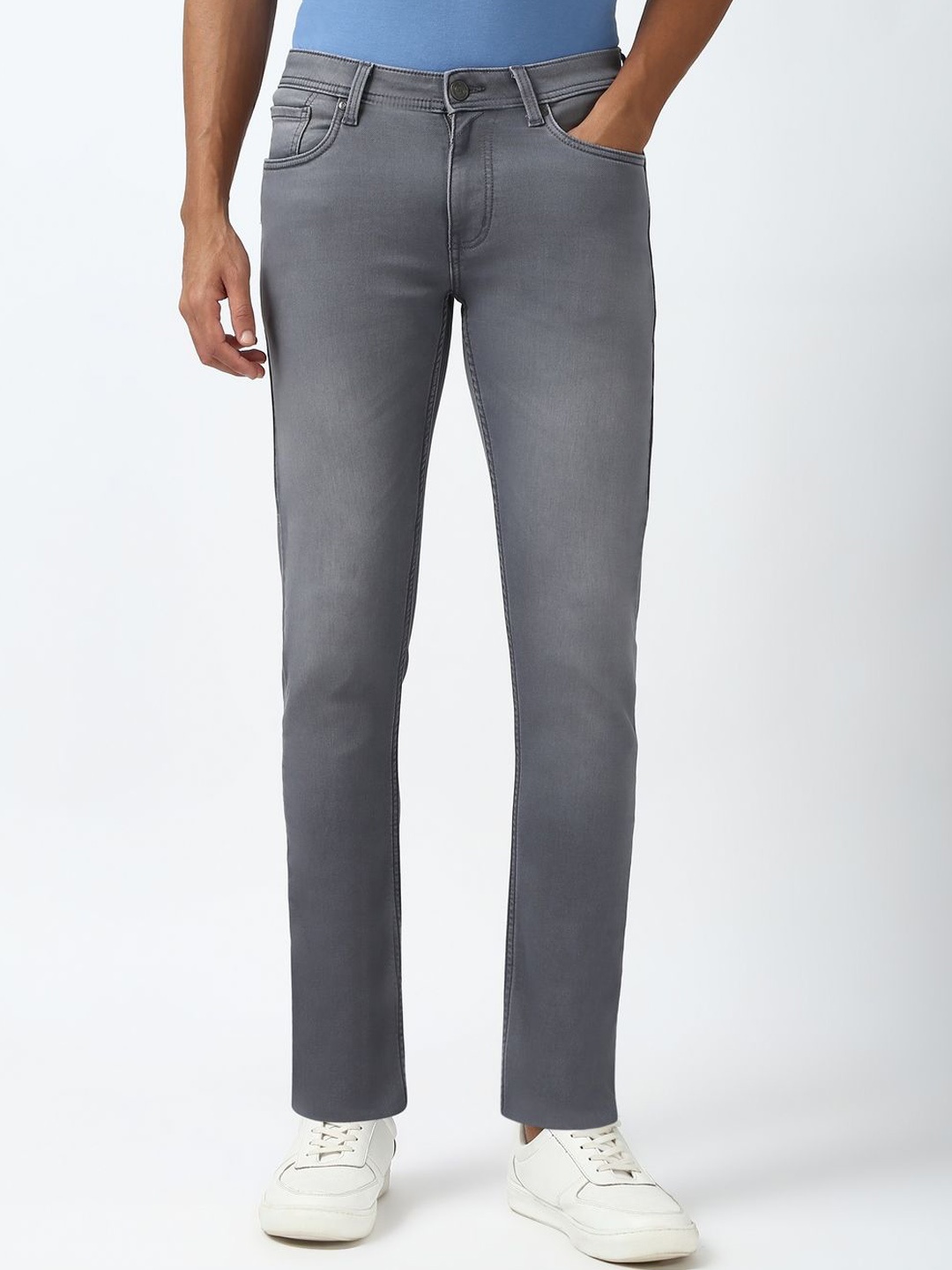 

Peter England Casuals Men Tapered Fit Clean Look Jeans, Grey