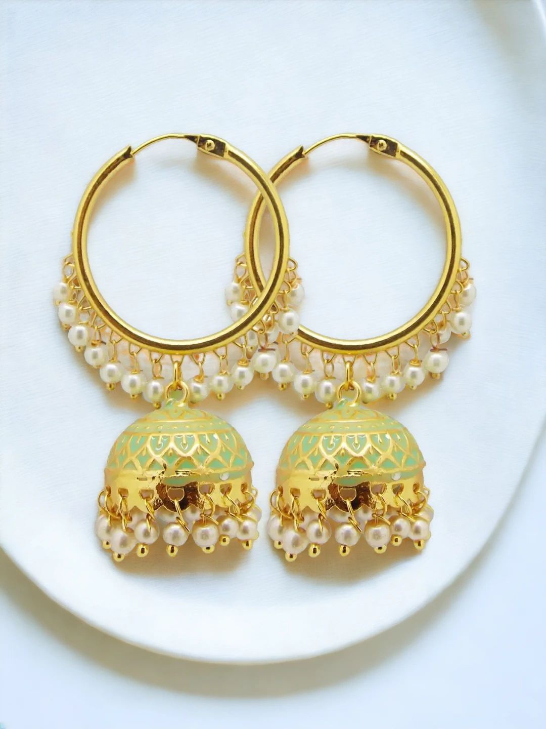 

9blings Gold Plated Beaded Dome Shaped Jhumkas