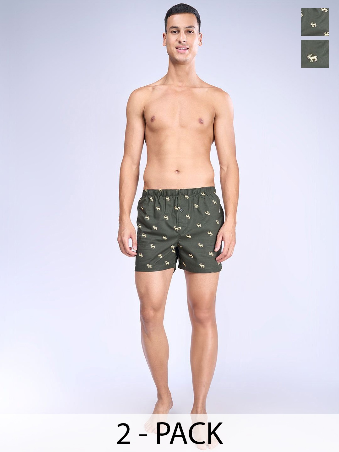 

Ramraj Pack Of 2 Cotton Printed Woven Boxers RAMSHORTS_WS16, Green