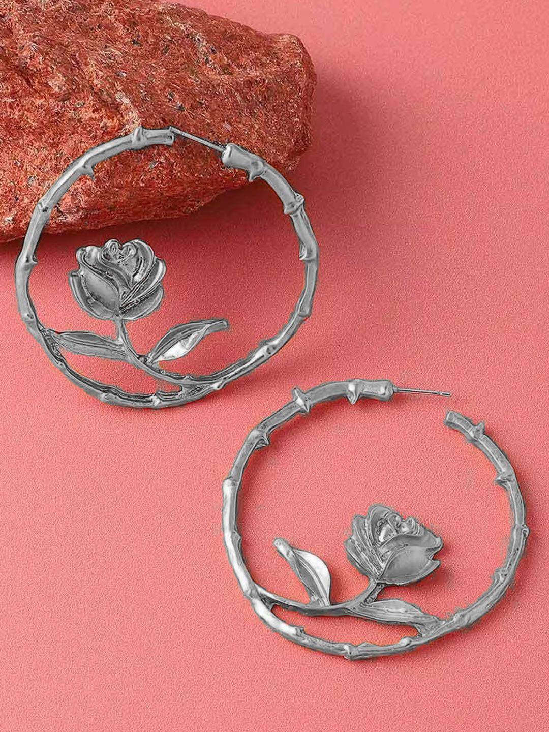

DressBerry Floral Hoop Earrings, Silver