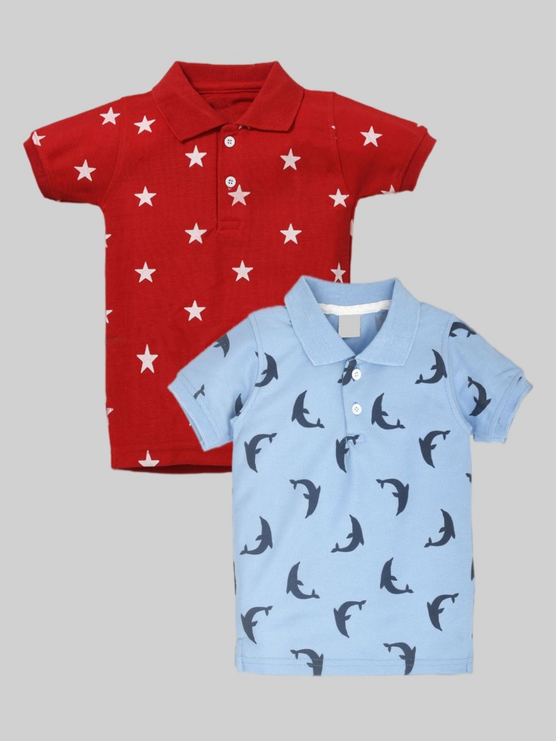 

BAESD Pack Of 2 Boys Conversational Printed Polo Collar Cotton T-shirts, Red