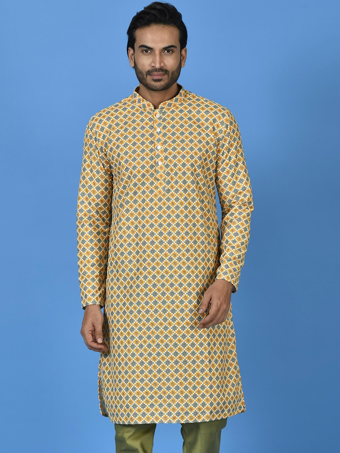 

Sayisha Floral Printed Mandarin Collar Straight Kurta, Yellow