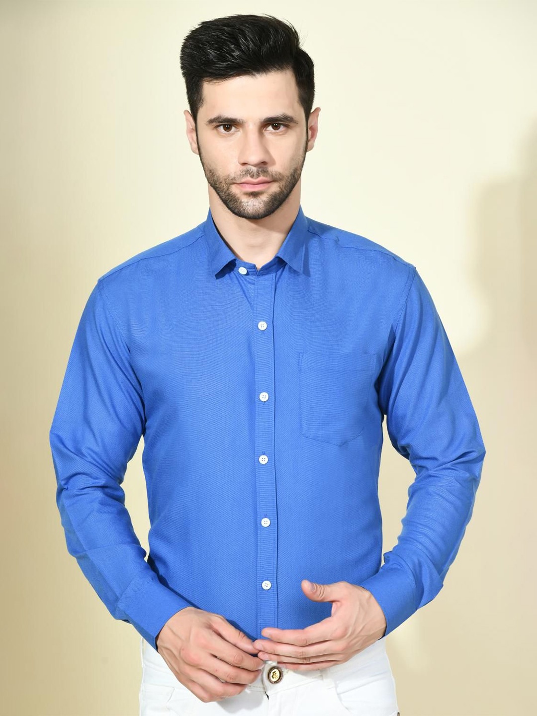 

PEBCO Men Classic Slim Fit Opaque Casual Shirt, Blue