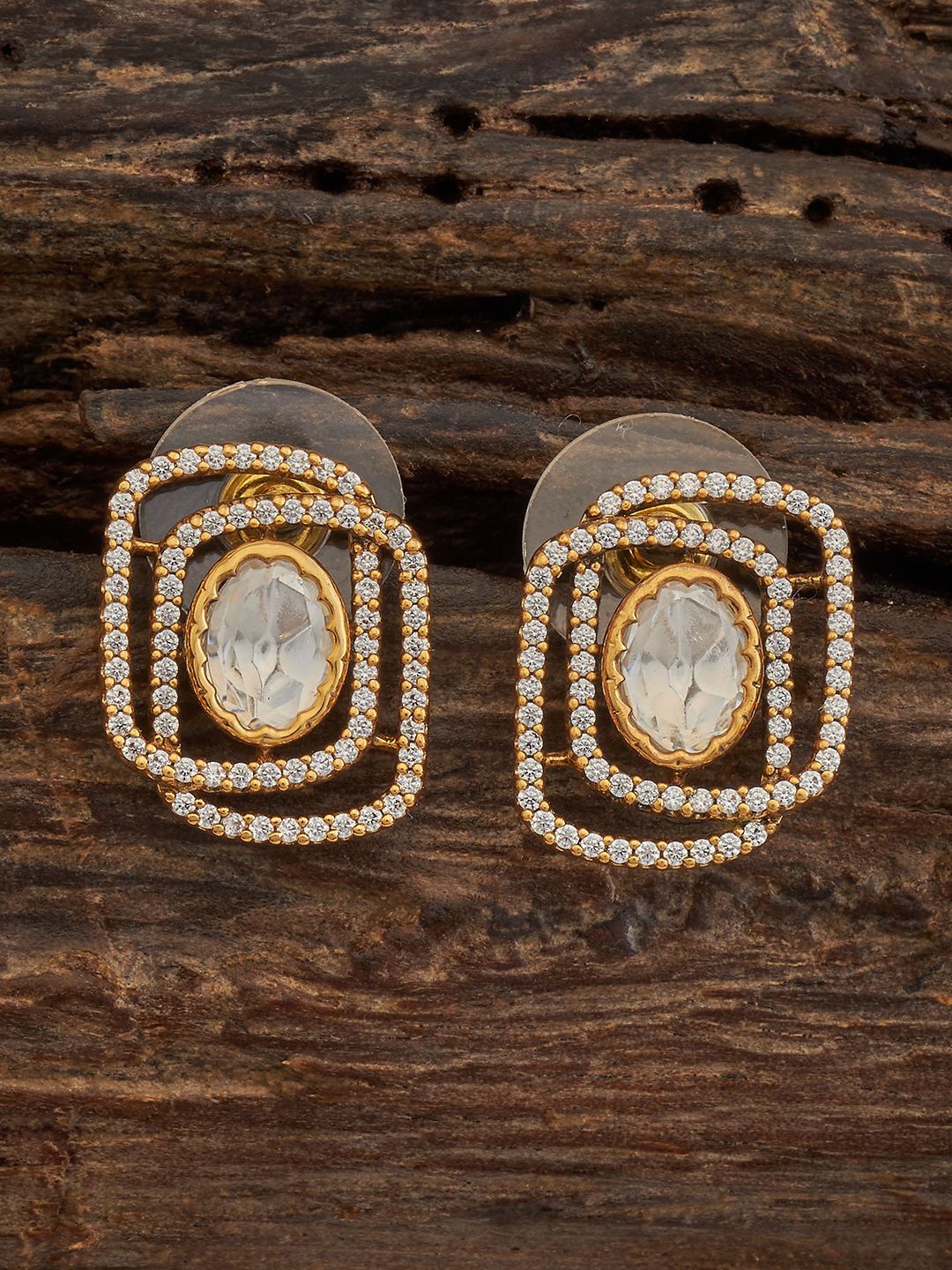 

Kushal's Fashion Jewellery Geometric Kundan Studs, White