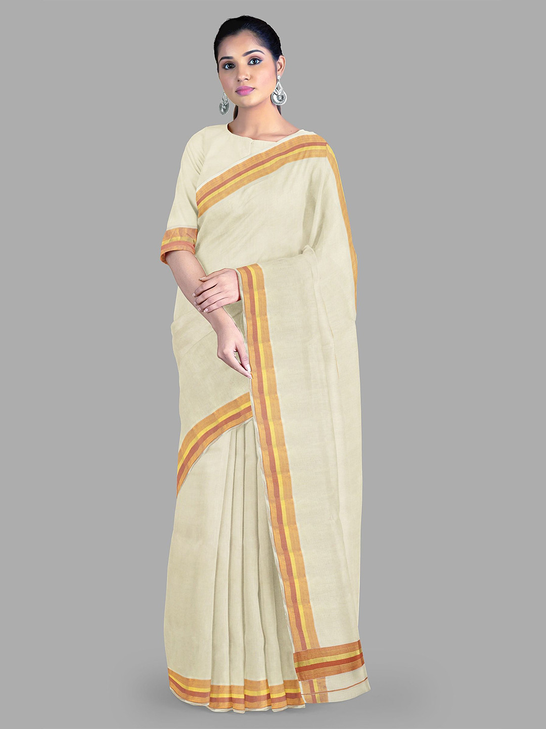 

The Chennai Silks Pure Cotton Kasavu Saree, Off white