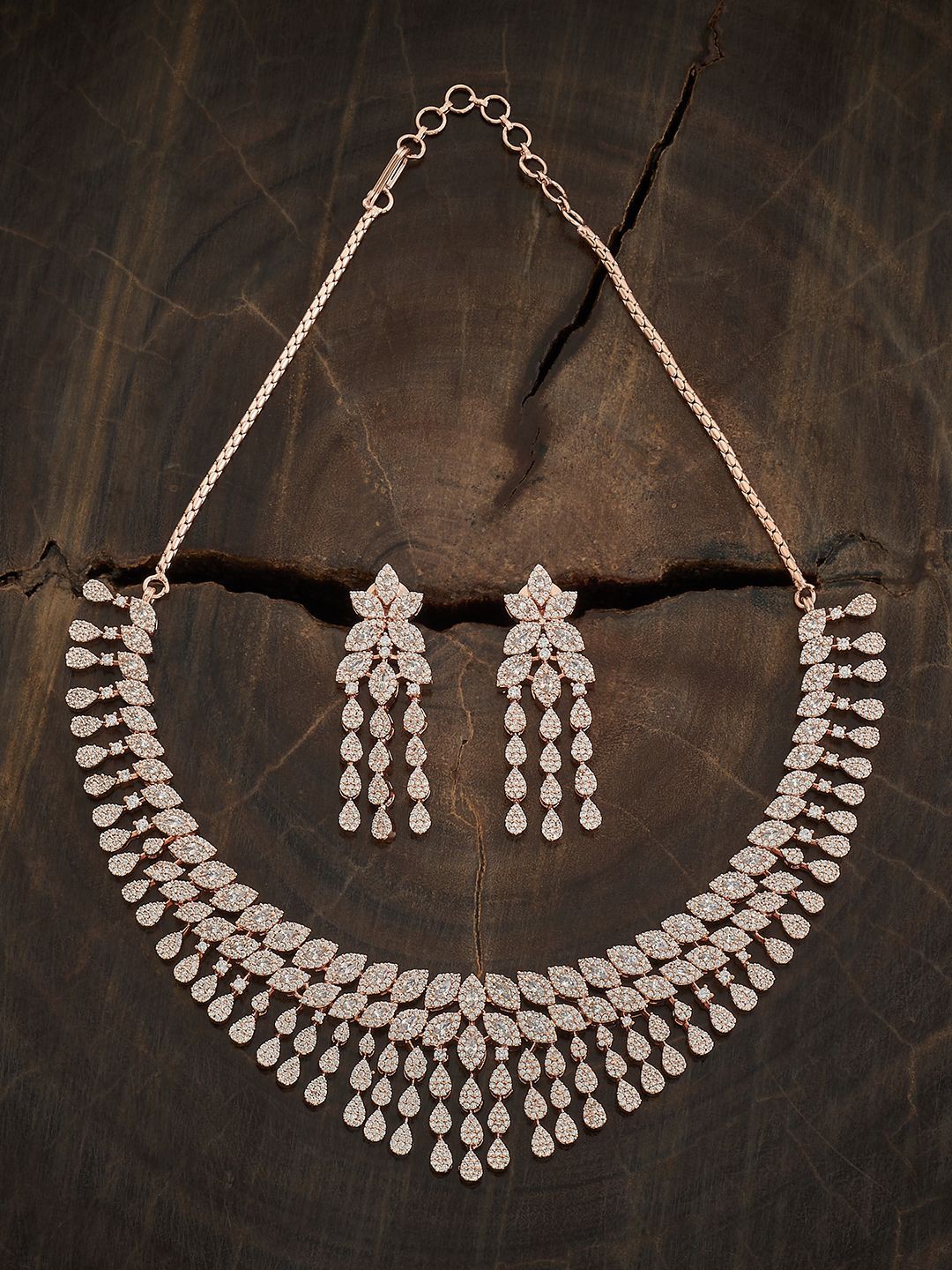 

Kushal's Fashion Jewellery Rose Gold-Plated Cubic Zirconia Studded Jewellery Set