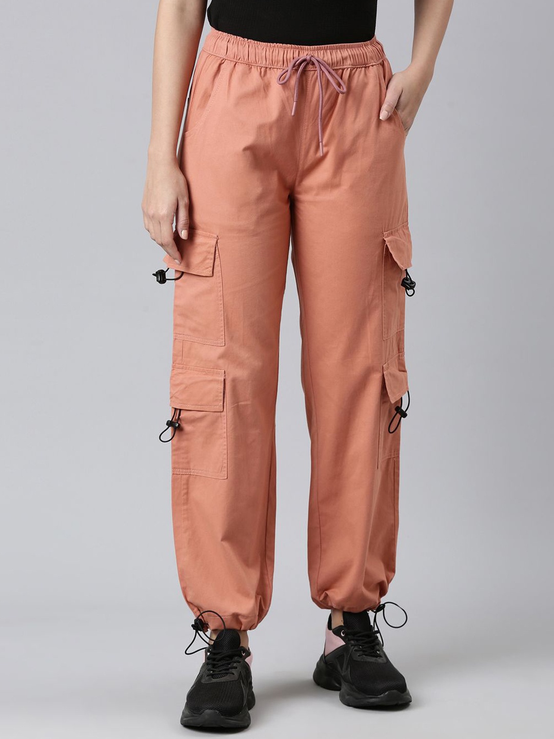 

ZHEIA Women Loose Fit High-Rise Cargos Trousers, Peach