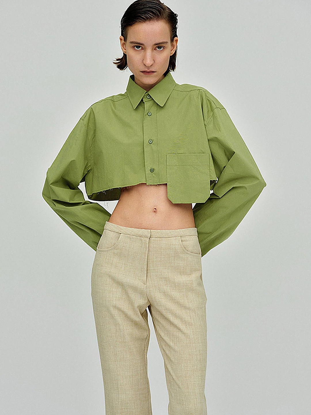 

LULU & SKY Shirt Style Crop Top, Green