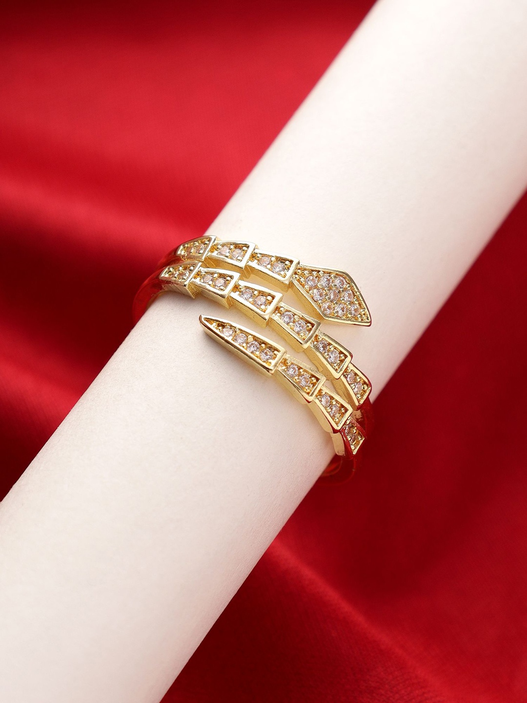 

KACY Gold Plated CZ Studded Adjustable Finger Ring