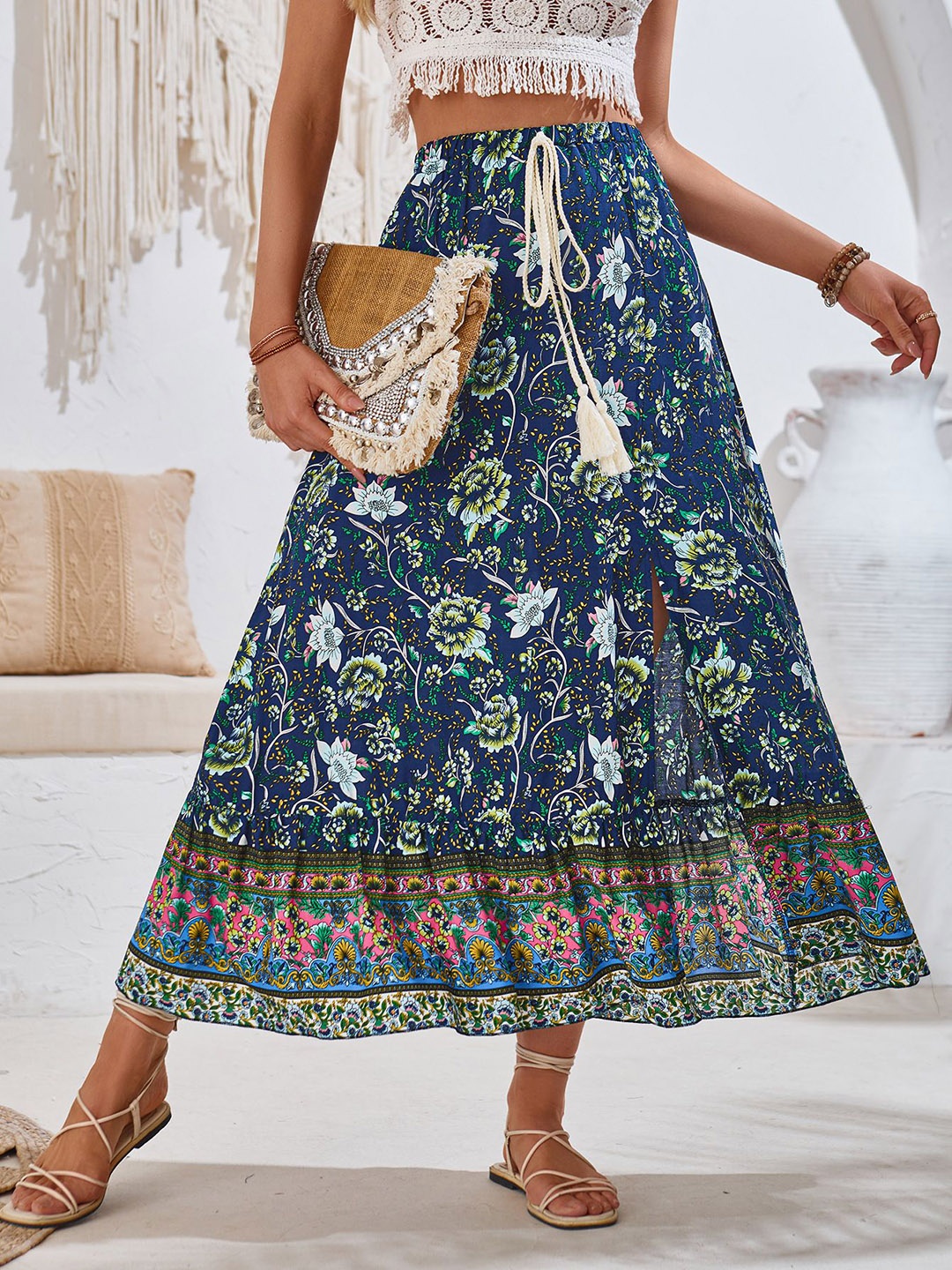

StyleCast Printed A-Line Maxi Skirt, Blue