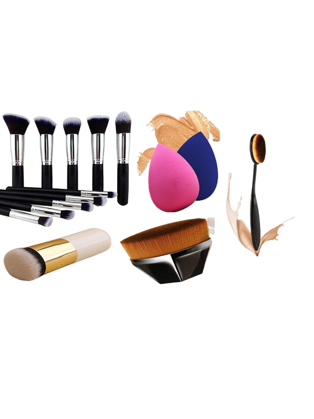 

zemglam Set Of 14 Makeup Brushes With Beauty Blender, Silver