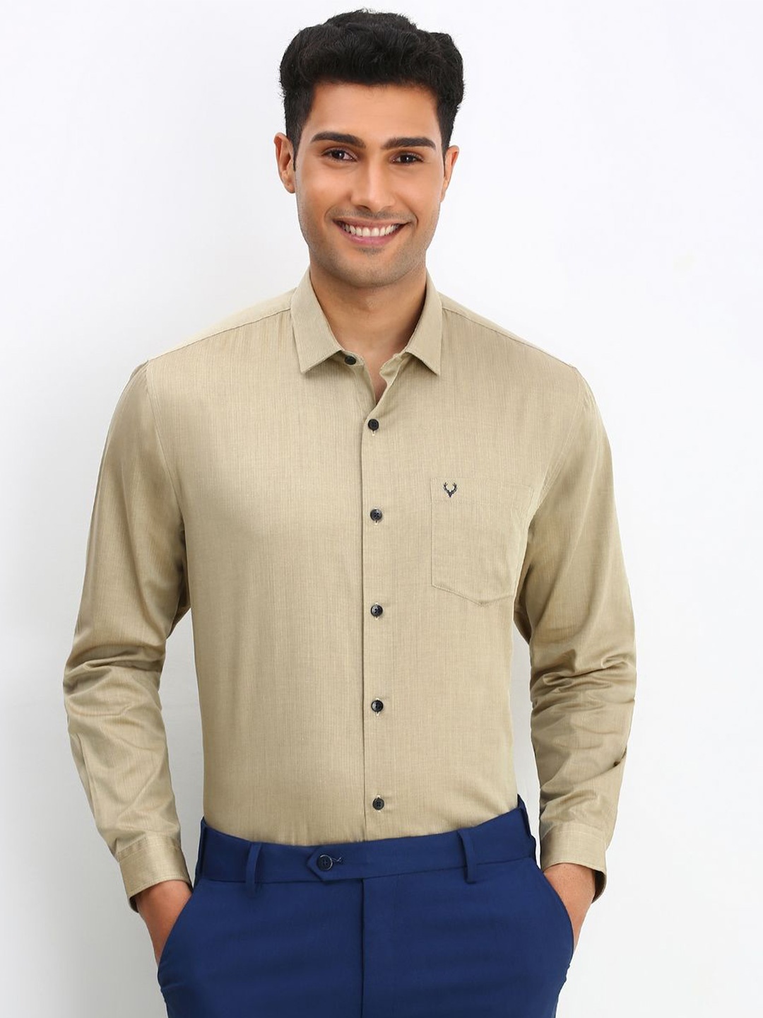 

Allen Solly Men Slim Fit Opaque Striped Formal Shirt, Khaki
