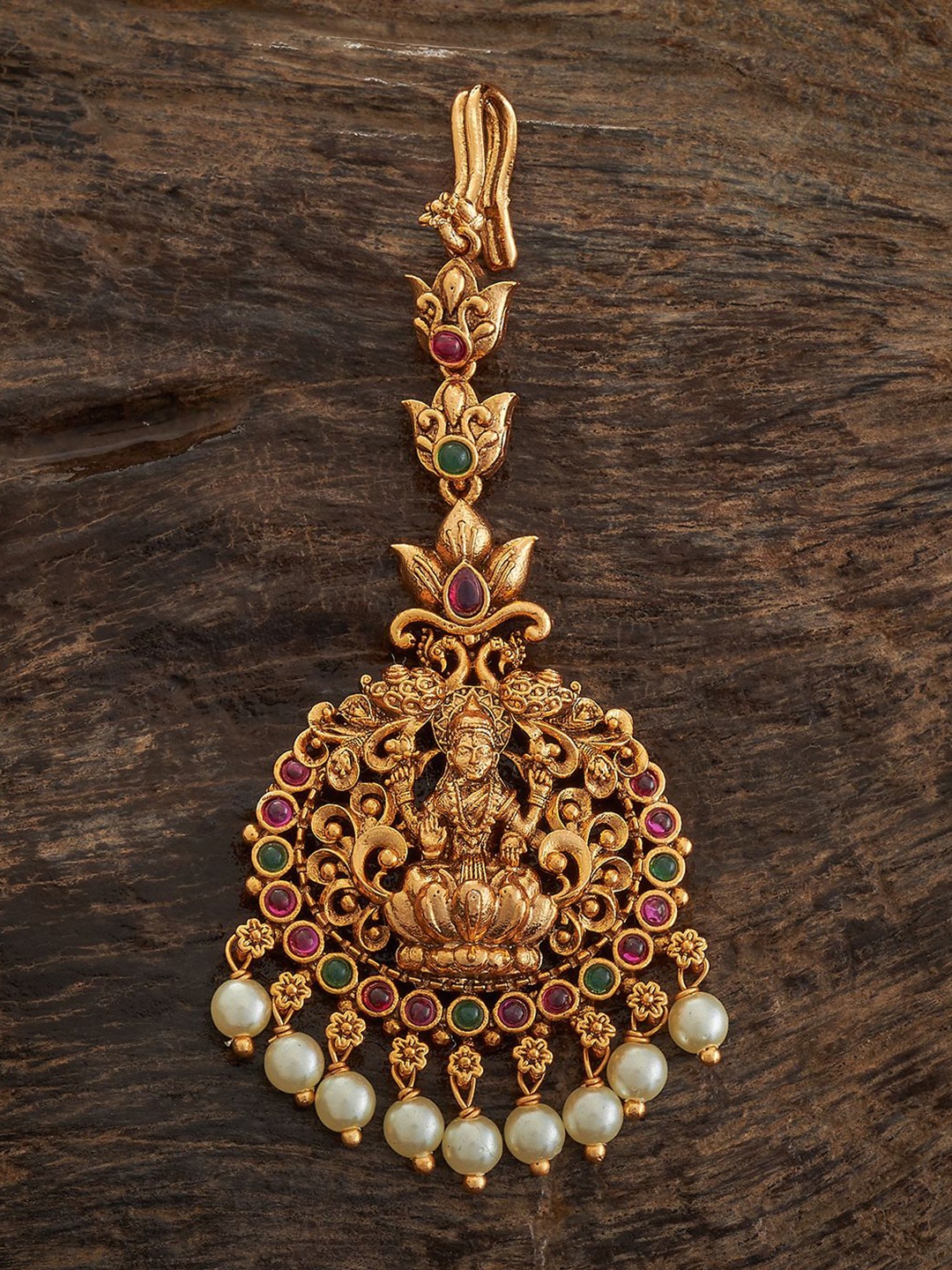 

Kushal's Fashion Jewellery Gold-Plated Stone Studded & Beaded Maang Tikka Head Jewellery