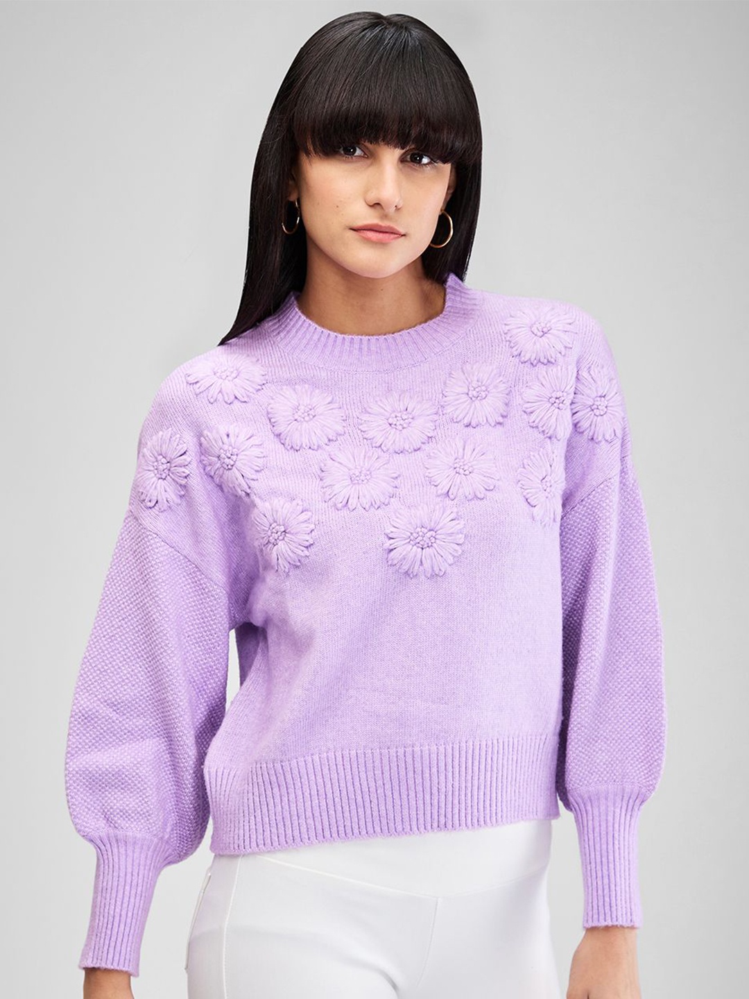 

SPYKAR Women Floral Pullover, Purple