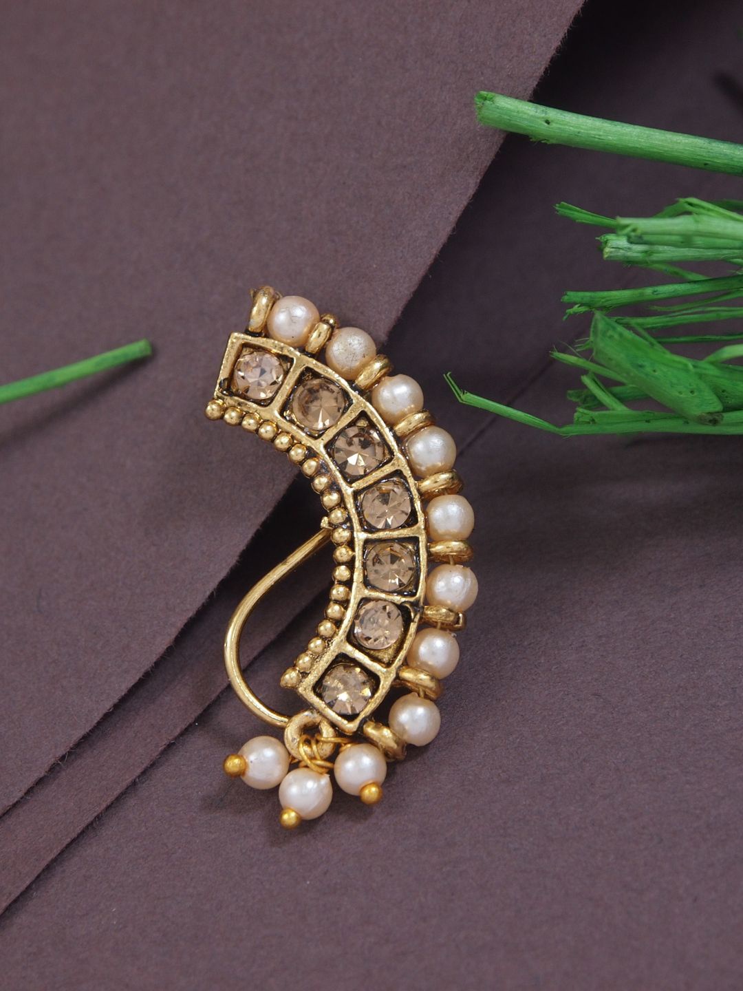 

I Jewels Gold Plated Artificial Stones and Beads Ring Nosepin