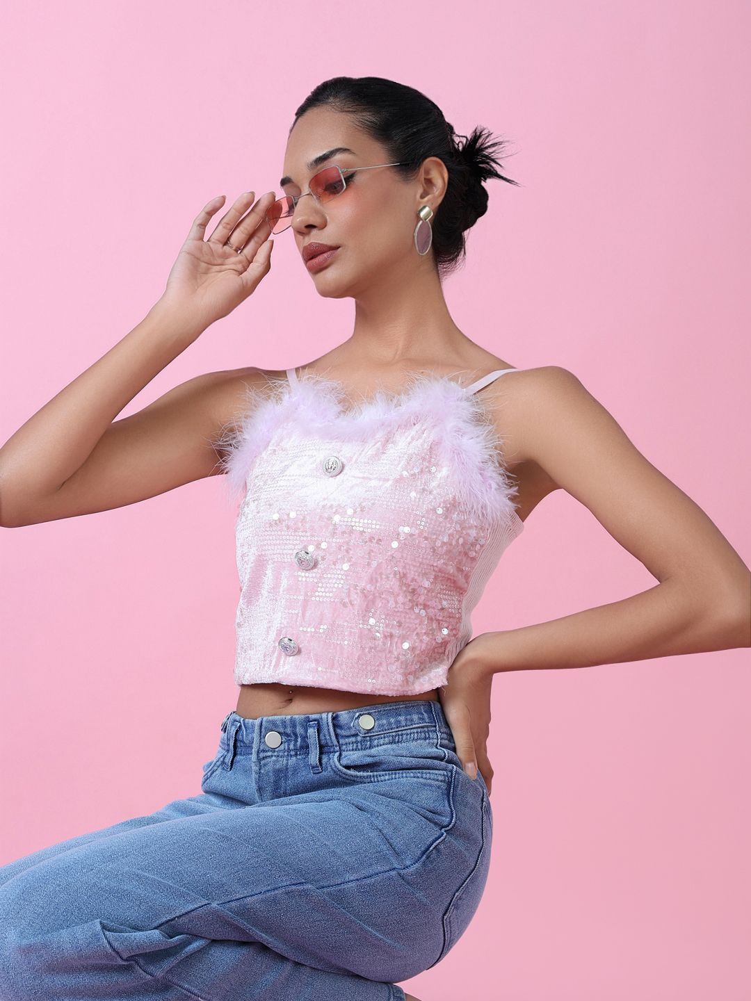 

SHOWOFF Velvet Crop Top, Pink