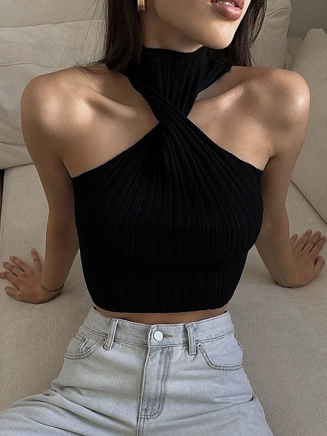 

LULU & SKY Striped Crop Top, Black