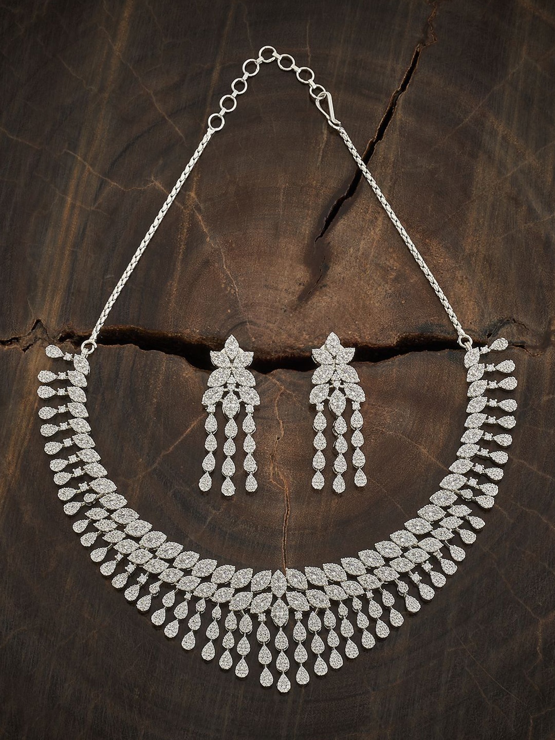 

Kushal's Fashion Jewellery Rhodium-Plated CZ-Studded & Beaded Jewellery Set, White
