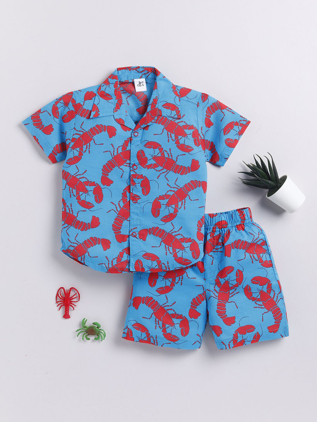 

Clt.s Unisex Kids Cotton Animal Printed Half Sleeve Night suit, Blue