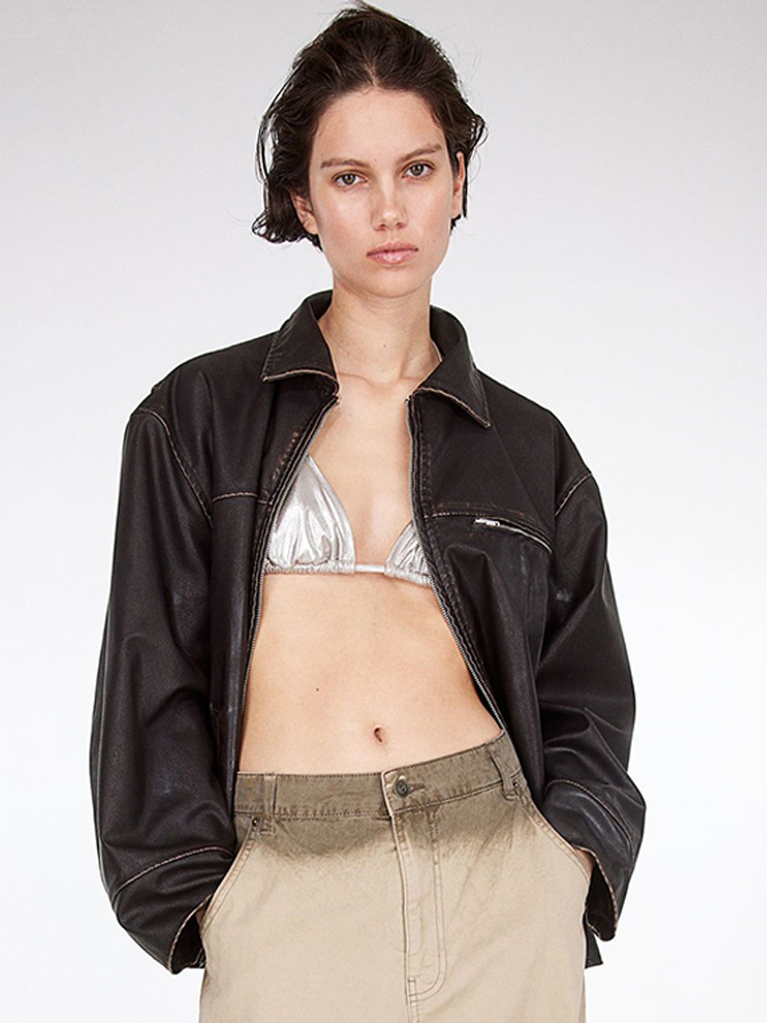 

H&M Distressed-Look Coated Jackets, Brown