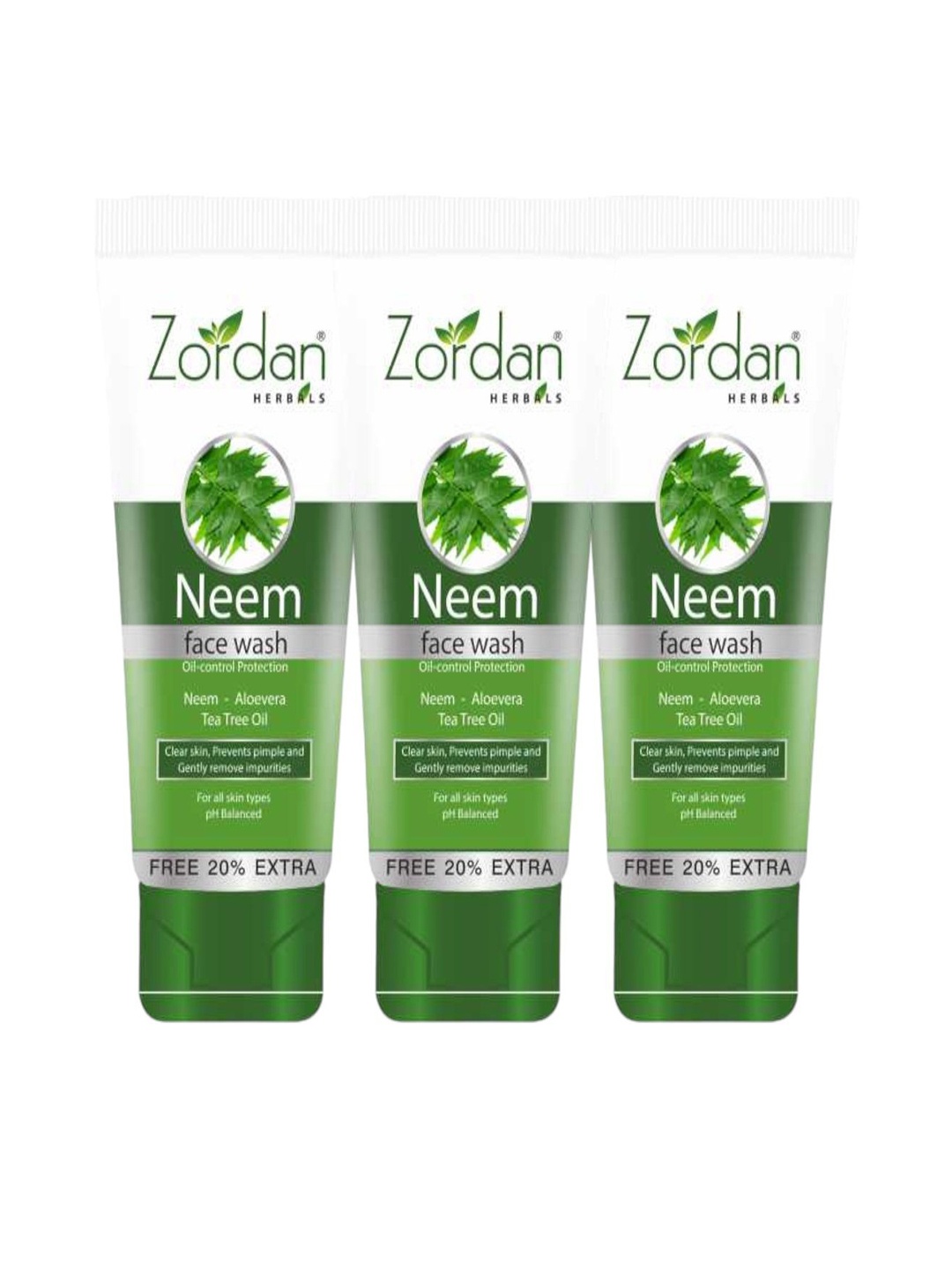 

ZORDAN Set Of 3 Herbals Neem Face Wash - 60 ml Each, Green