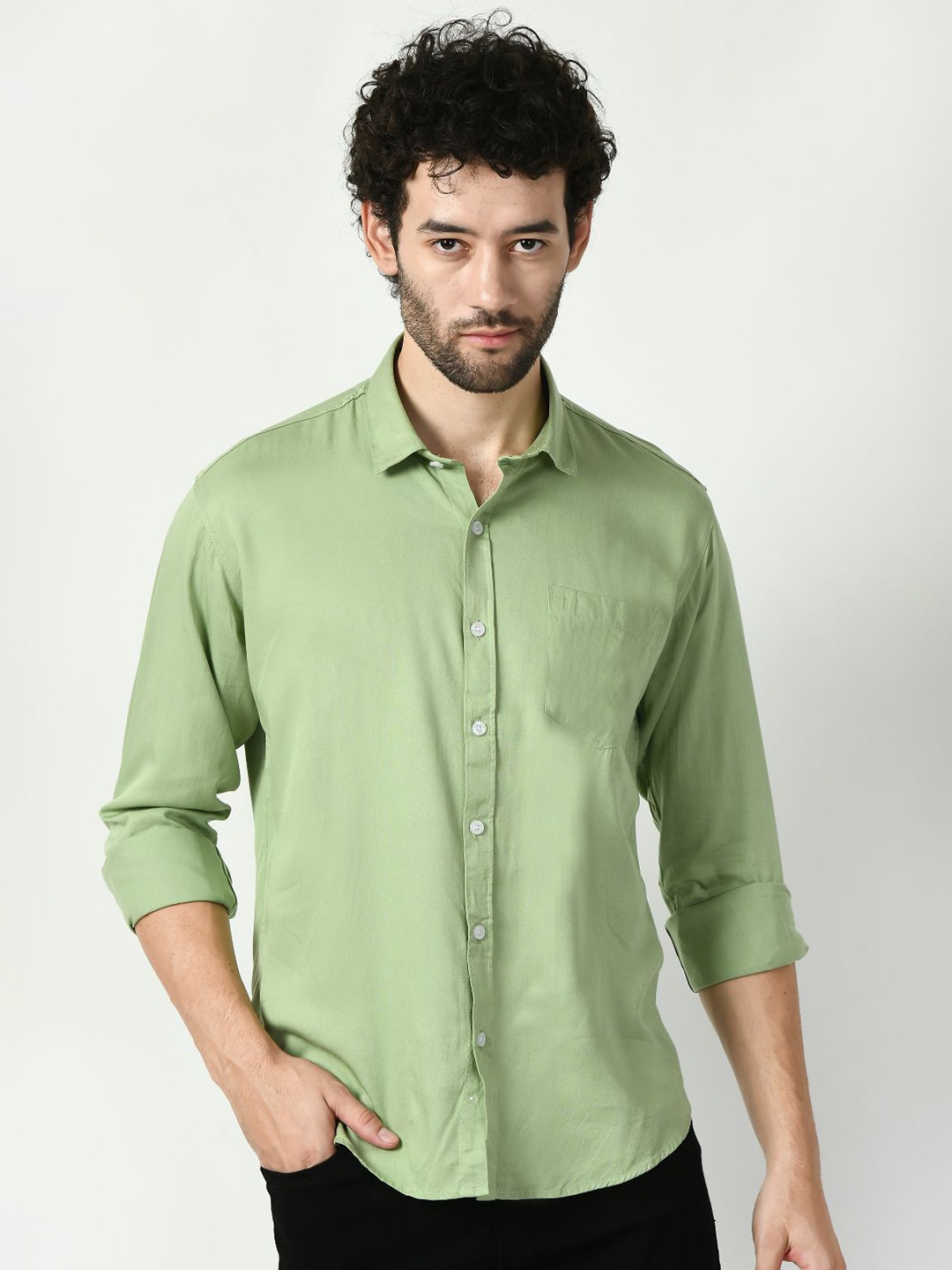 

PEBCO Men Classic Slim Fit Opaque Casual Shirt, Green