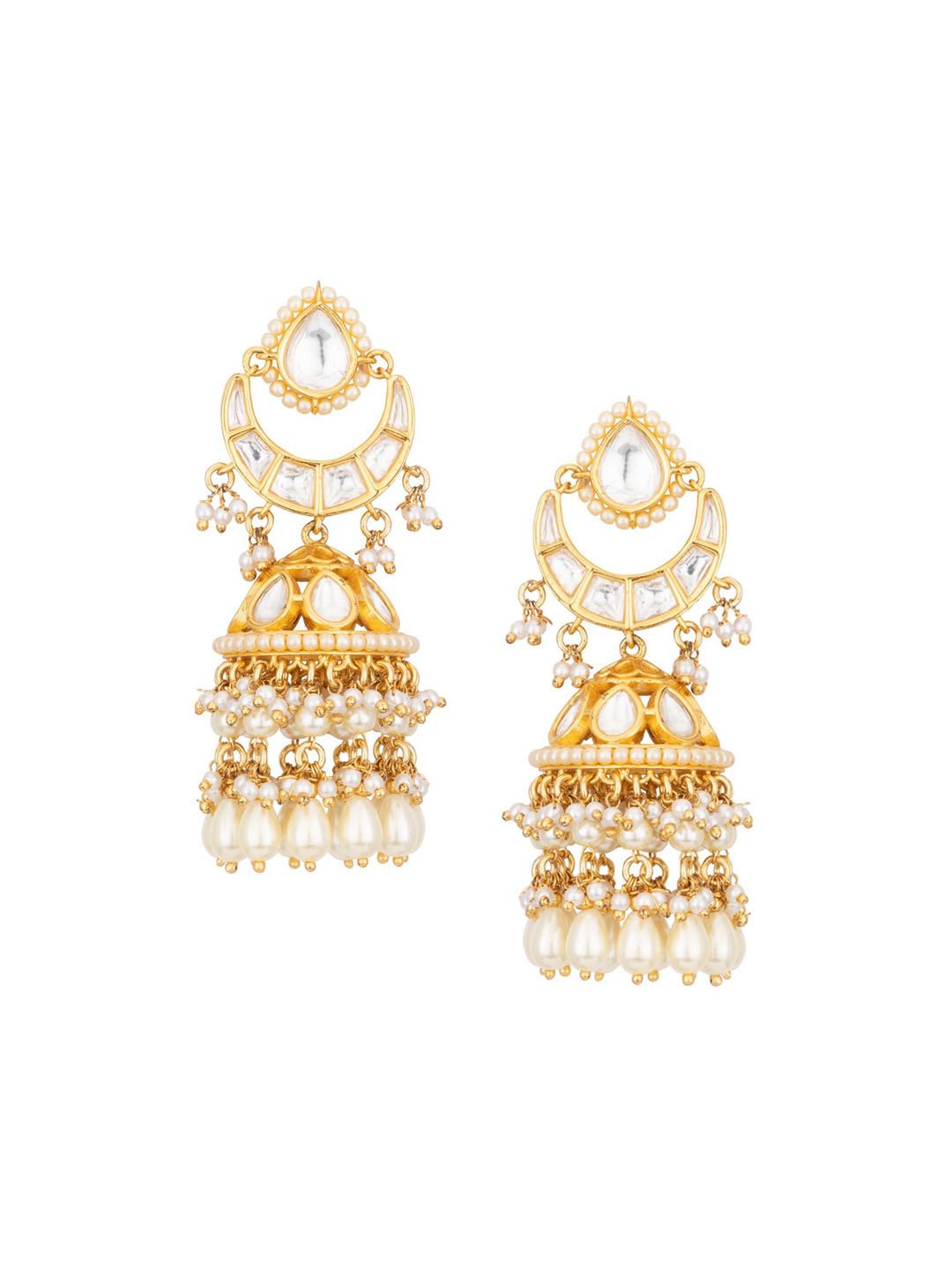 

Vivinia by Vidhi Gold-Plated Kundan Stone Studded & Beaded Jhumkas