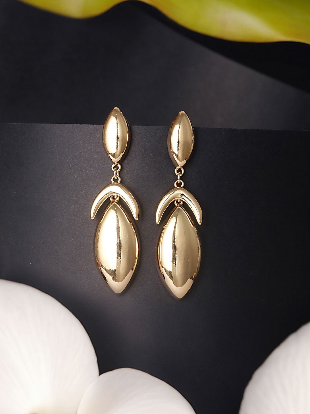 

SARAF TRENDZ Gold-Plated Stainless Steel Anti-Tarnish Elliptical Drop Earrings