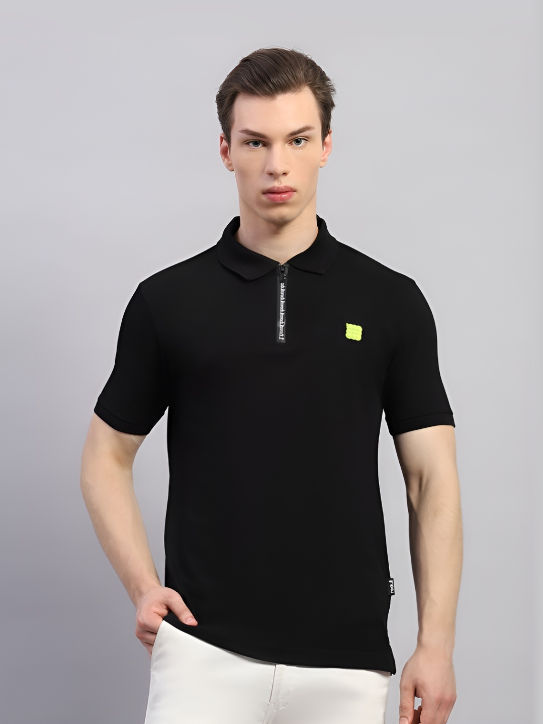 

rock.it Men Solid Polo Collar Cotton T-shirt, Black