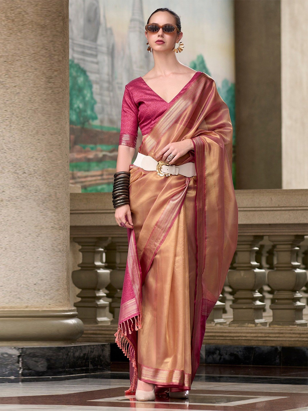 

MySilkLove Woven Design Zari Tissue Saree, Brown