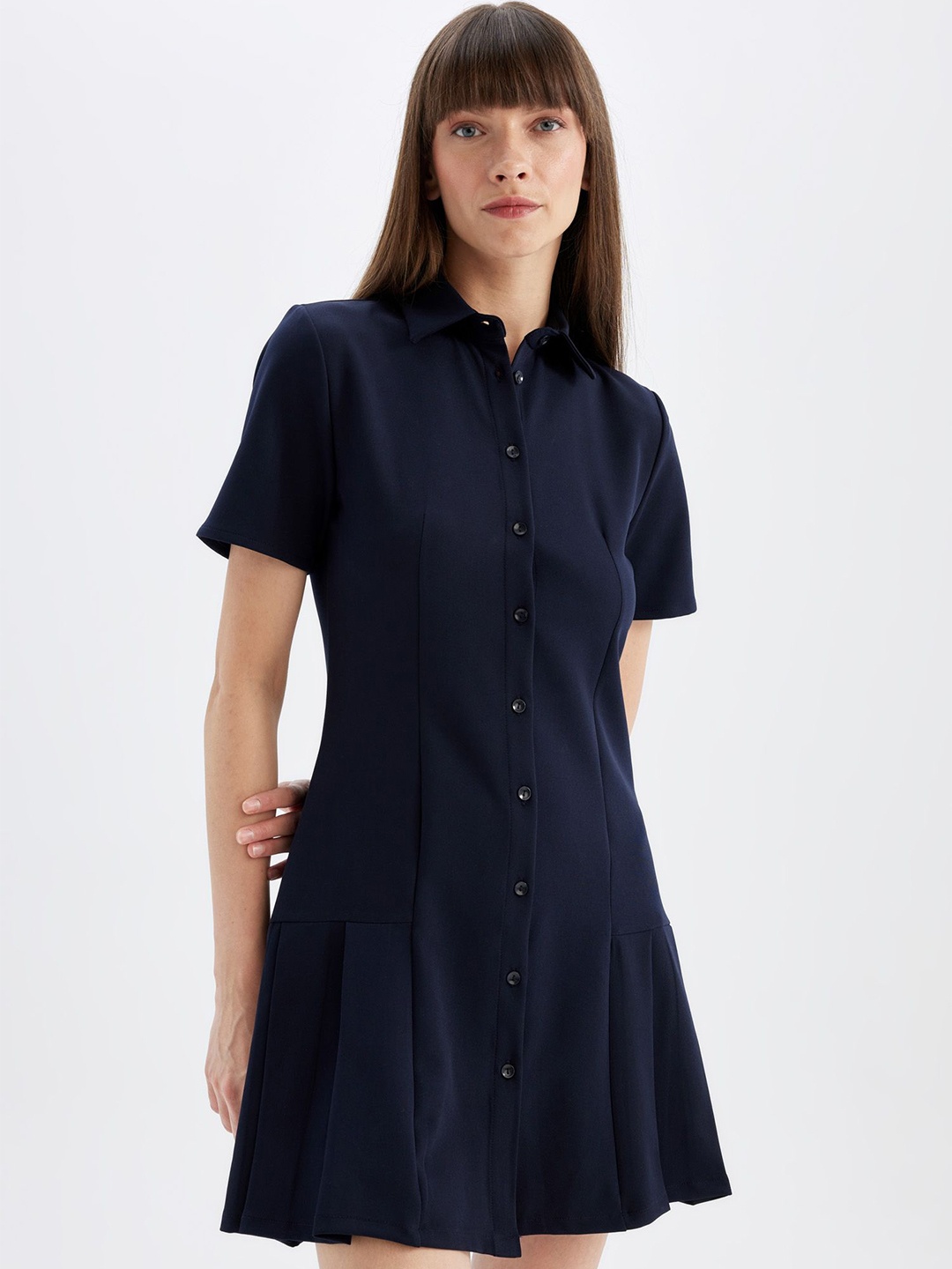 

DeFacto Women Shirt Collar Shirt Dress, Navy blue