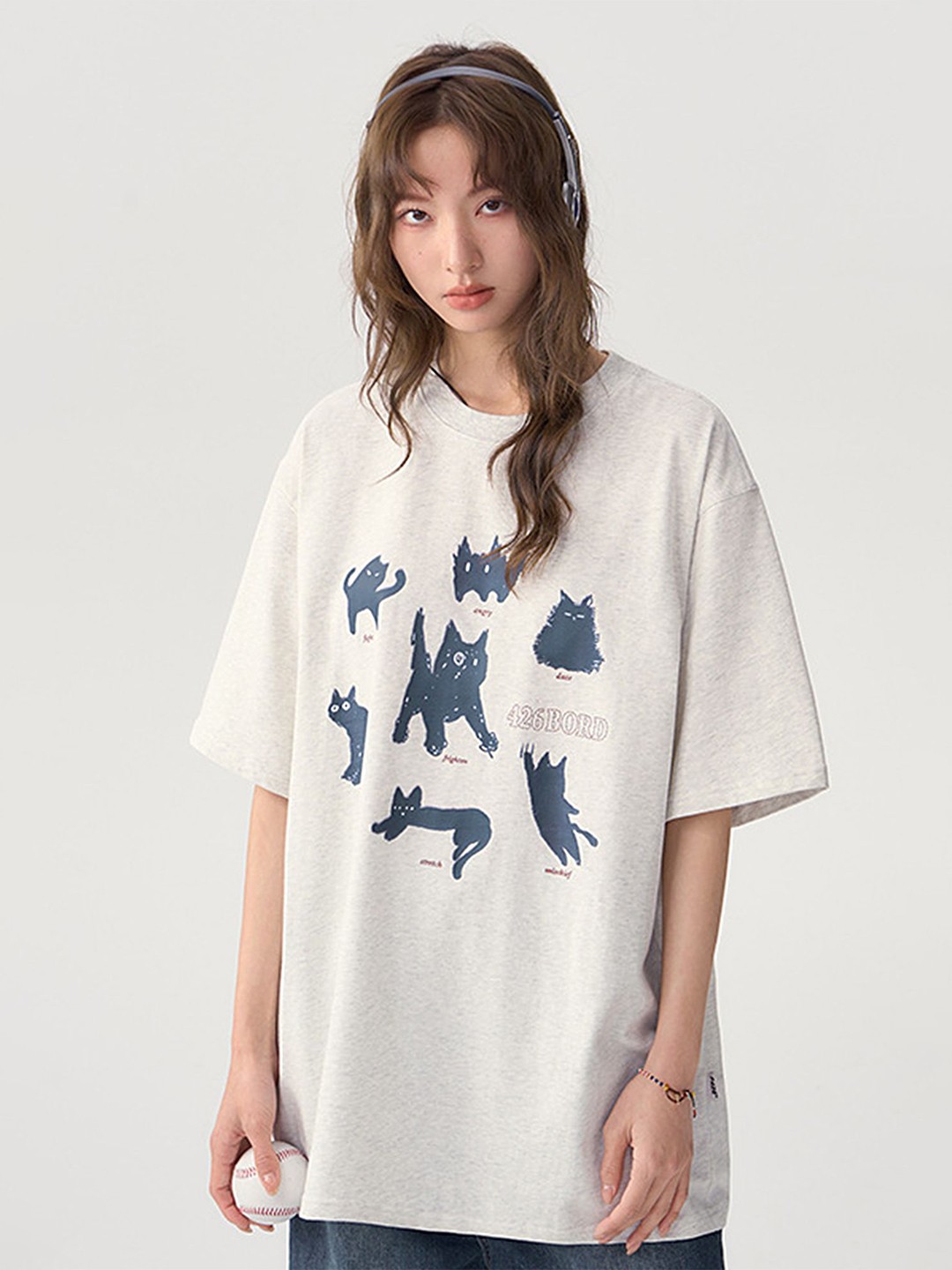 

LULU & SKY Print Extended Sleeves Cotton Top, Grey