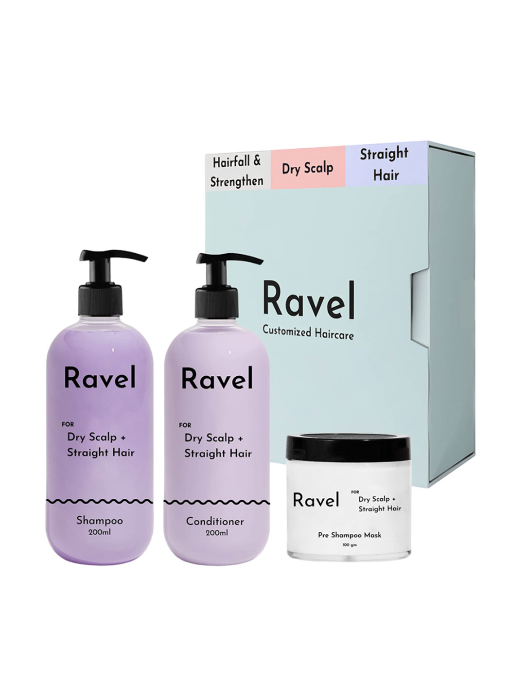 

Ravel Hair Fall Control Shampoo Conditioner & Pre Shampoo Scalp Mask Combo, Purple