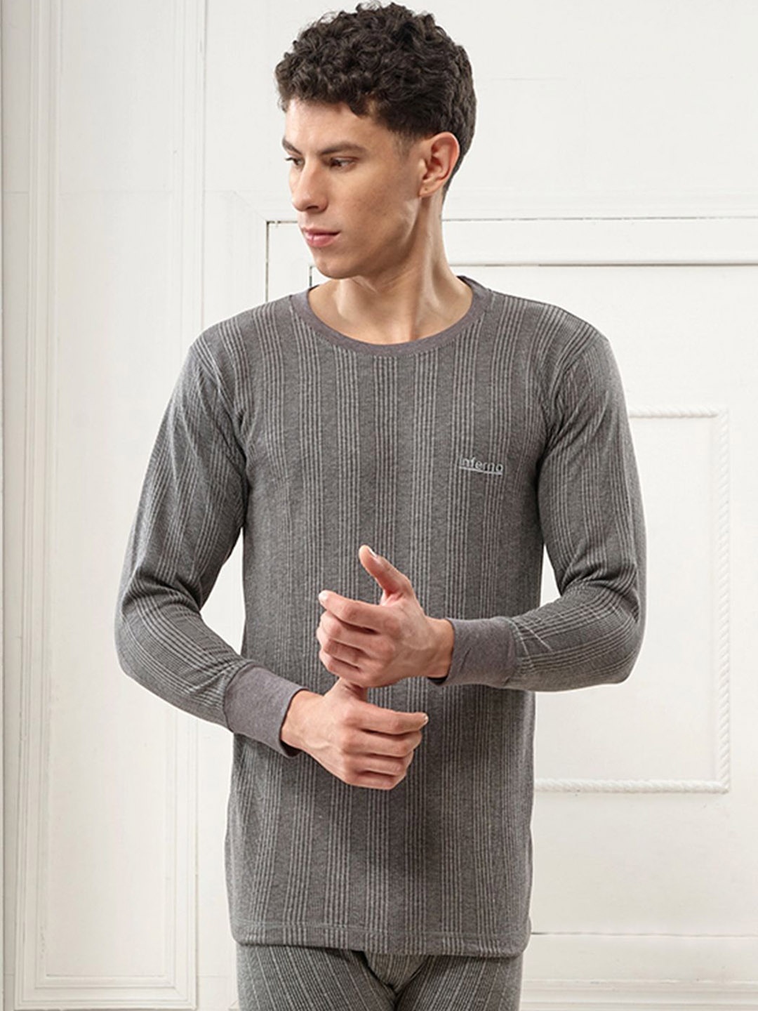 

INFERNO Men Crew Neck Thermal Top, Charcoal