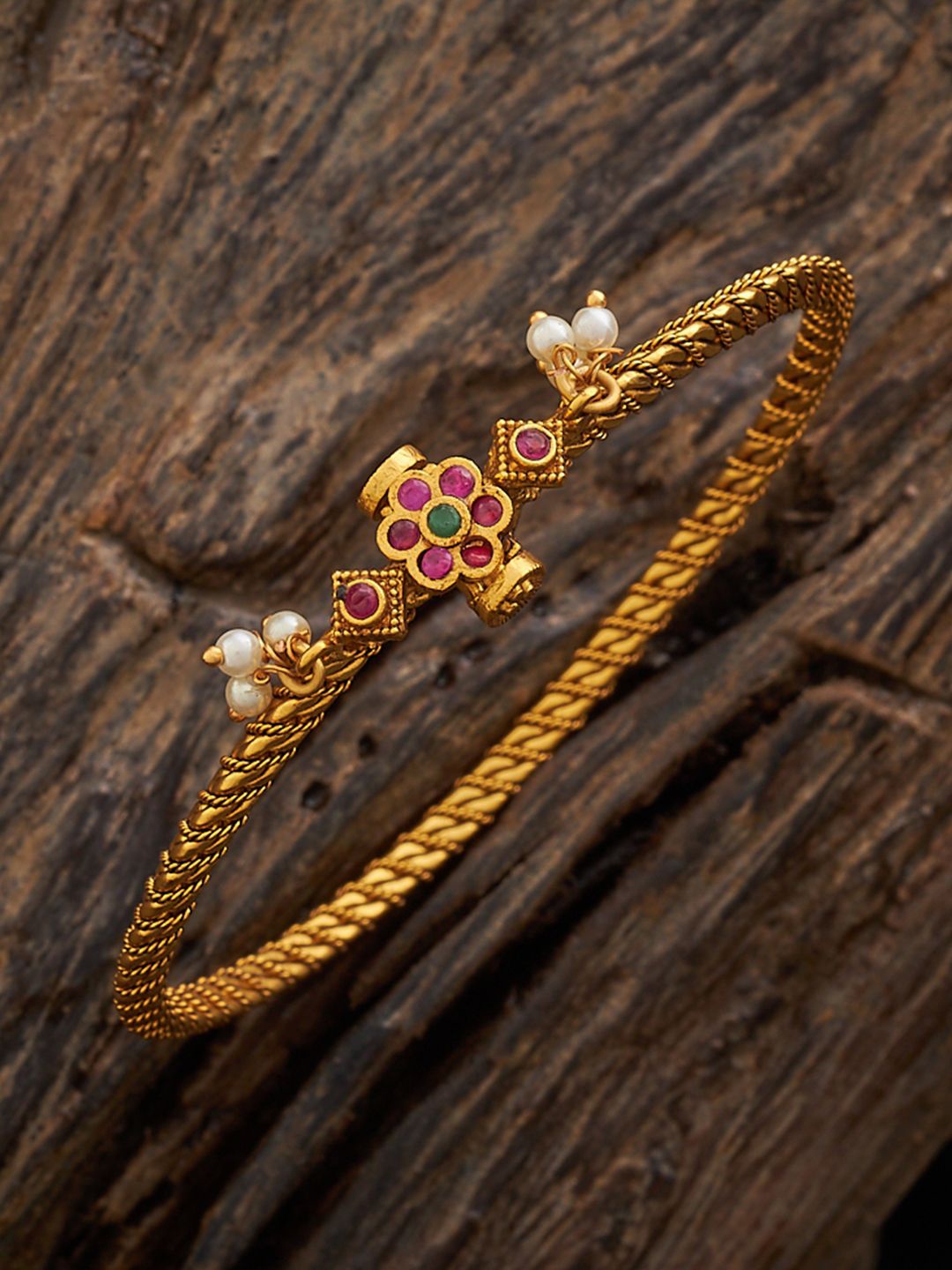 

Kushal's Fashion Jewellery Gold-Plated Beaded Antique Kada Bracelet