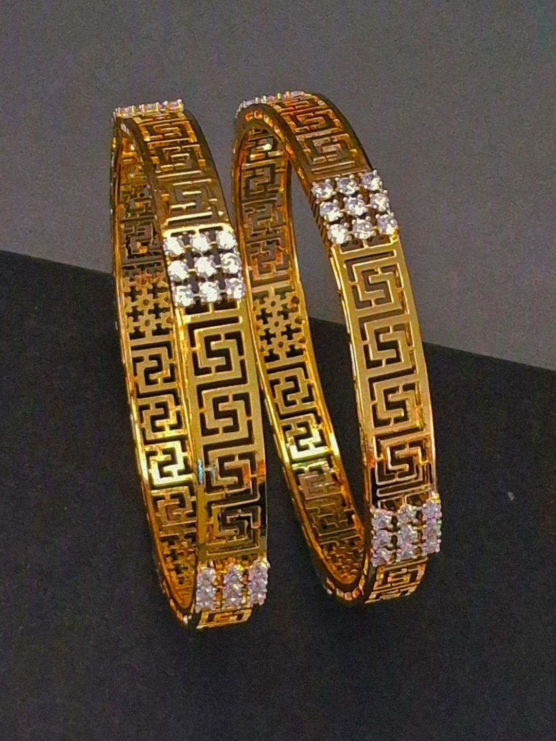 

Zevarly Set Of 2 Gold-Plated American Diamond Studded Bangles